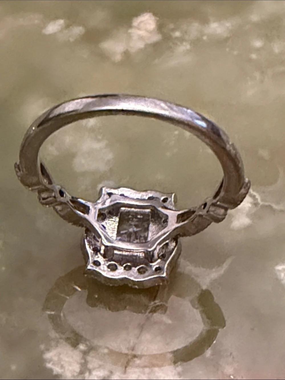 Silver-Tone Cushion Halo Ring with Clear Center Stone - Size 7.5 US